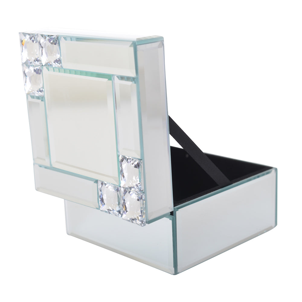 2PK Gibson Gifts Mirror Crystal Jewellery Box 12cm Square White