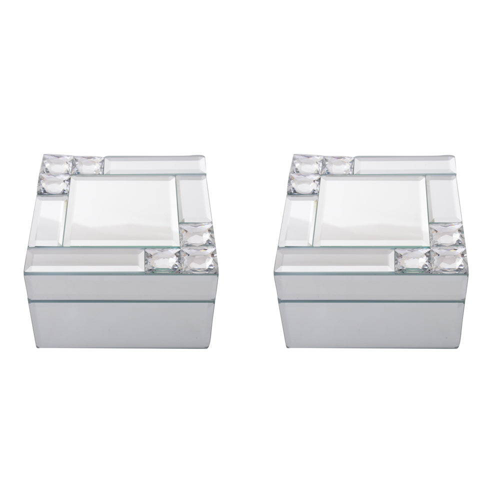 2PK Gibson Gifts Mirror Crystal Jewellery Box 12cm Square White