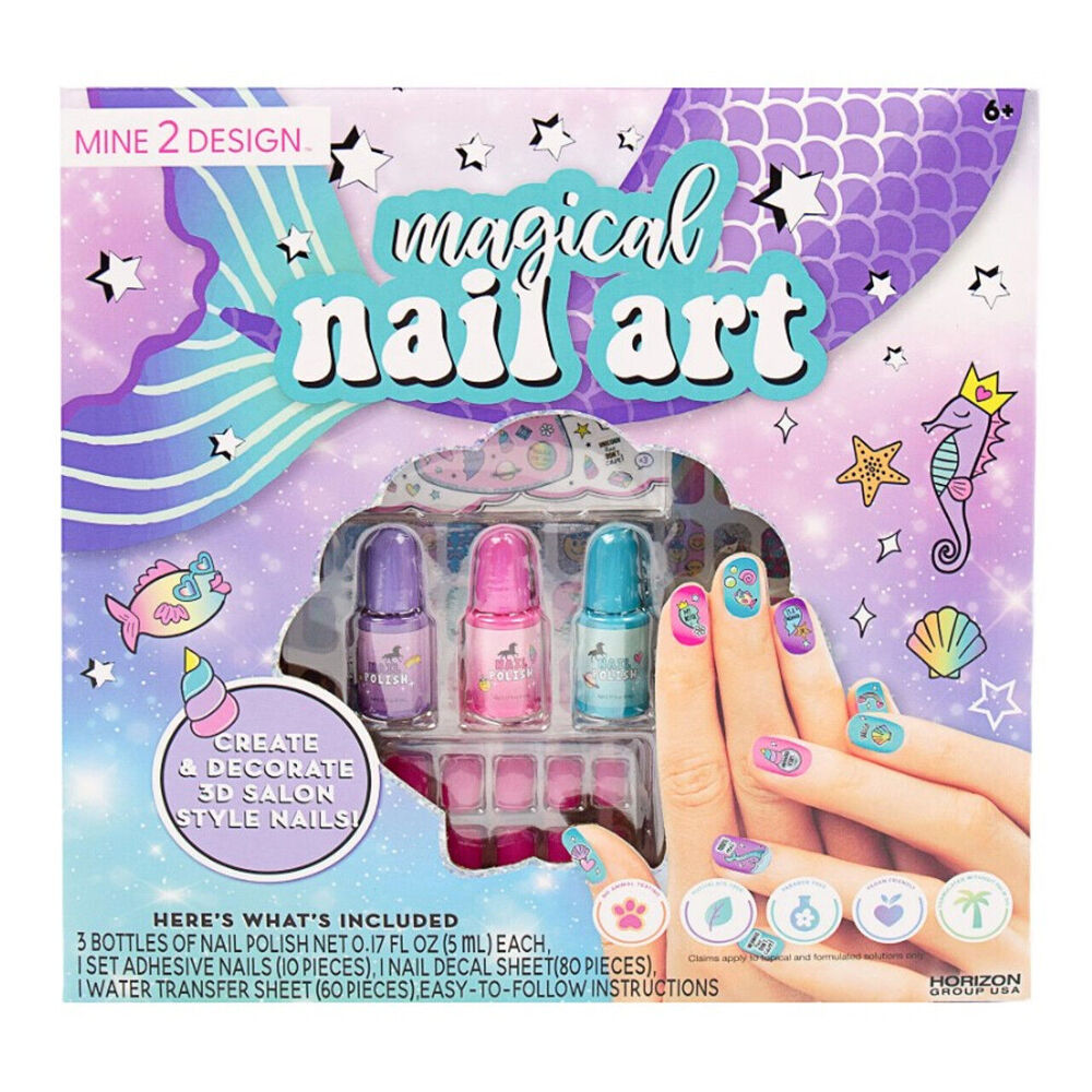 2PK Mine 2 Design Magical 3D Salon Style Childrens Nail Art Kit 6y+