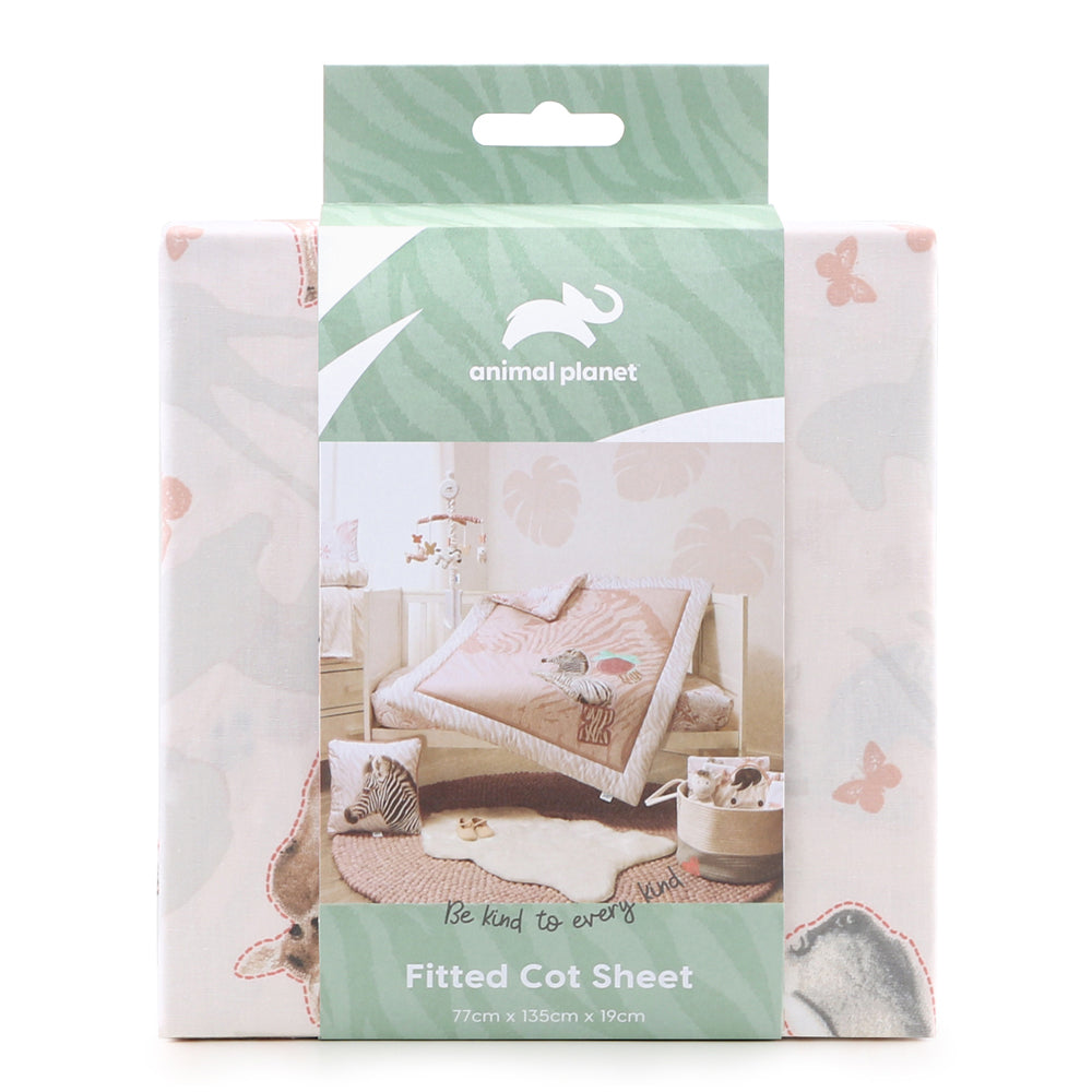 Animal Planet Baby Fitted Cot Sheet Be Kind To Every Kind Zebra 135cm