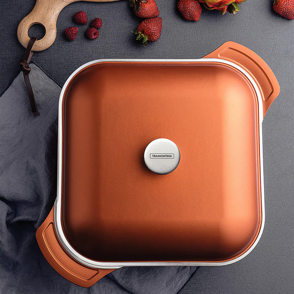 Tramontina Lyon Square Pot with Lid 28cm/5.5L - Gold