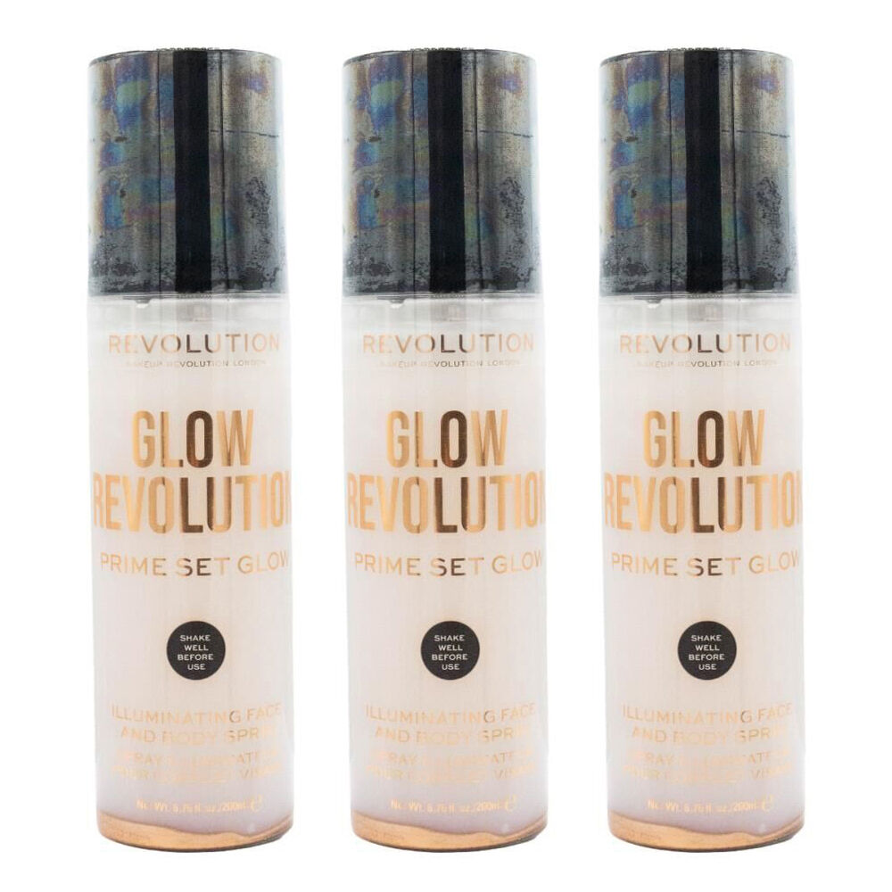 3PK Revolution Glow Prime Set Illuminating Face & Body Setting Spray 200ml