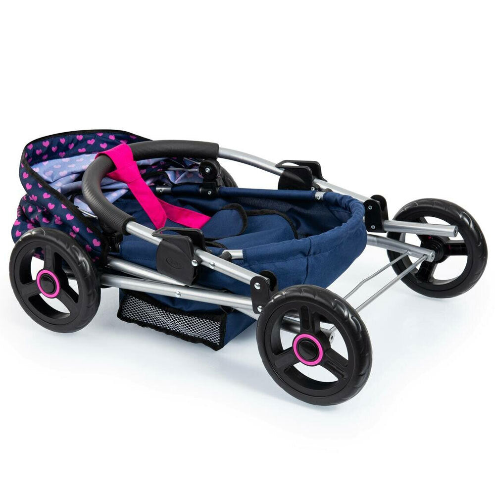 Bayer Cosy Doll Pram - Dark Blue w/ Pink Hearts