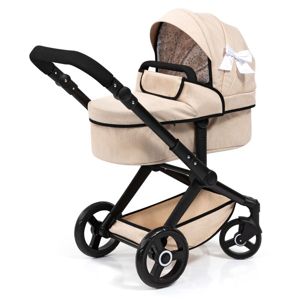 Bayer XEO Doll Pram Pretend Play Kids Stroller Beige with Black Frame & Trim