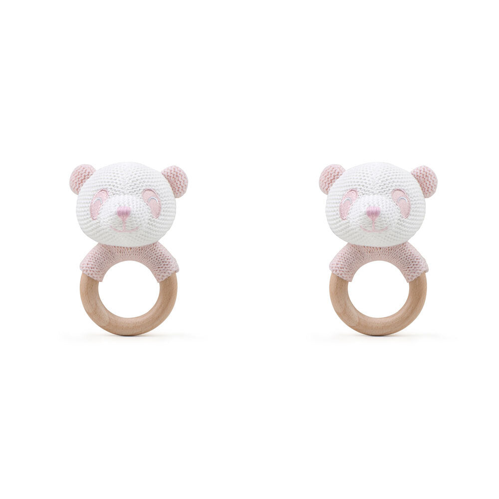 2PK The Peanutshell Panda Wood Ring Teether 13x10cm Pink 0+