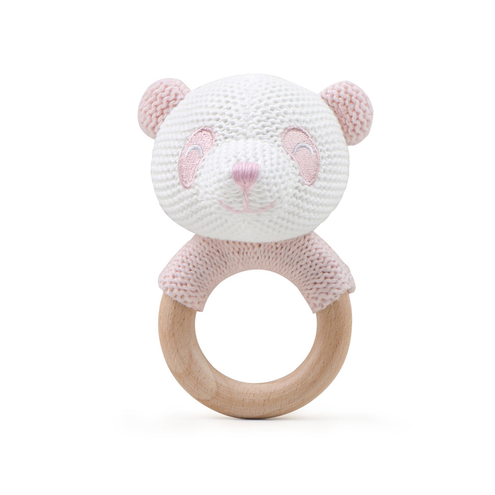 2PK The Peanutshell Panda Wood Ring Teether 13x10cm Pink 0+