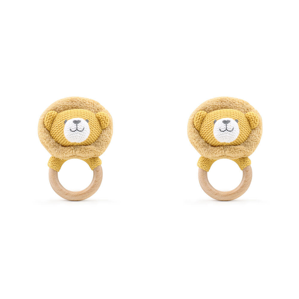2PK The Peanutshell Lion Wood Ring Teether 13x10cm Orange 0+