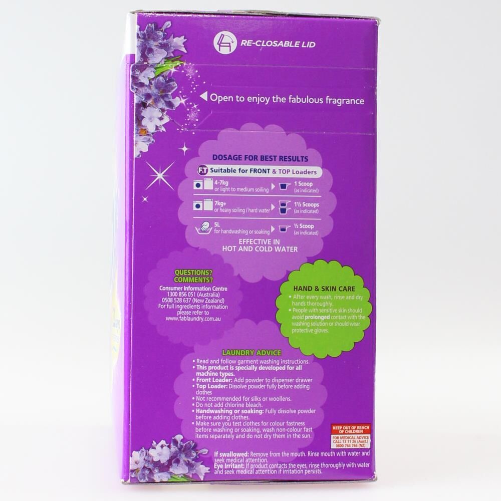 12PK Fab 1kg Laundry Powder Lavender Front & Top Loader Stain Remover