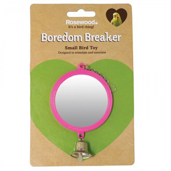 3x Rosewood Hanging 7.6cm Round Mirror Bird Pet Interactive Cage Toy w/ Bell
