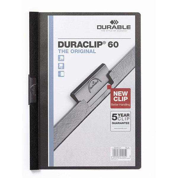 5x Durable Duraclip 60-Sheet A4 Document File Folder - Black