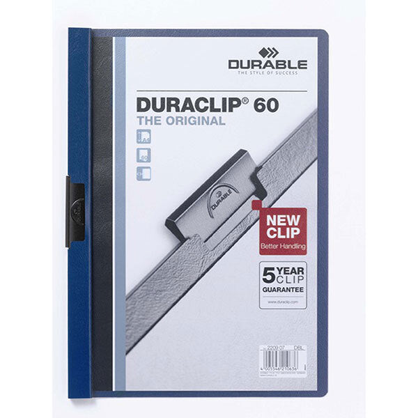 5x Durable Duraclip 60-Sheet A4 Document File Holder - Dark Blue