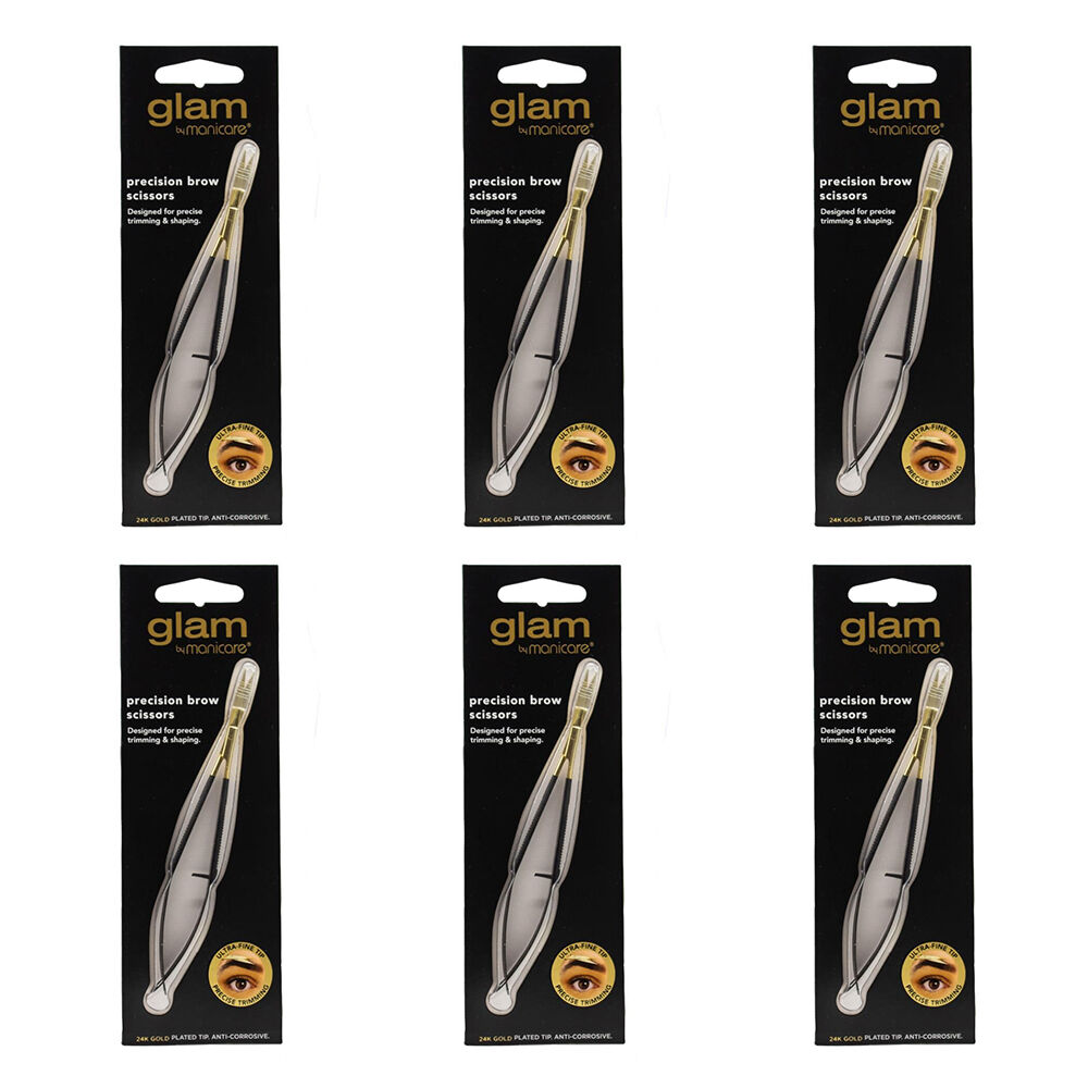 6PK Glam By Manicare Stainless Steel Precision Brow Grooming Scissors