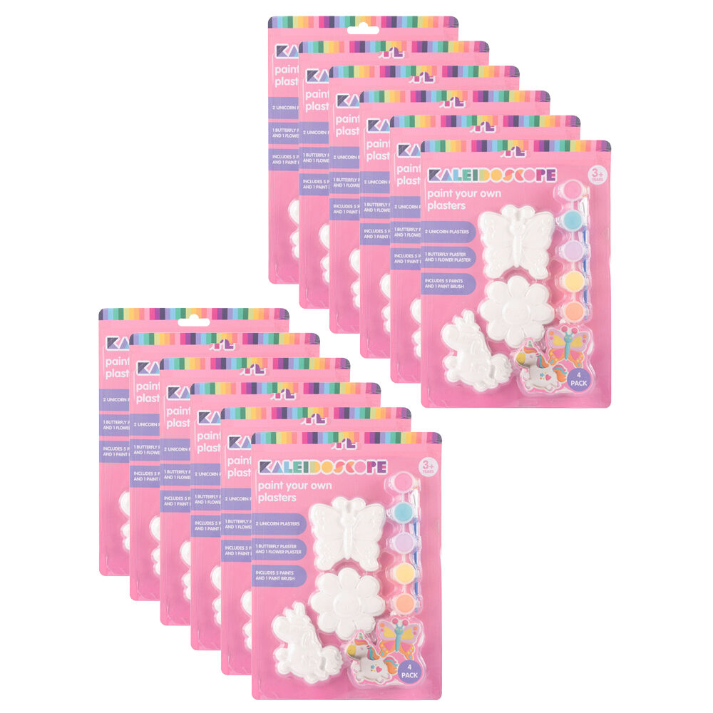 12x 4pc Kaleidoscope Paint Your Own Plasters w/ 5x Paints & Brush Kids Art Craft 3y+