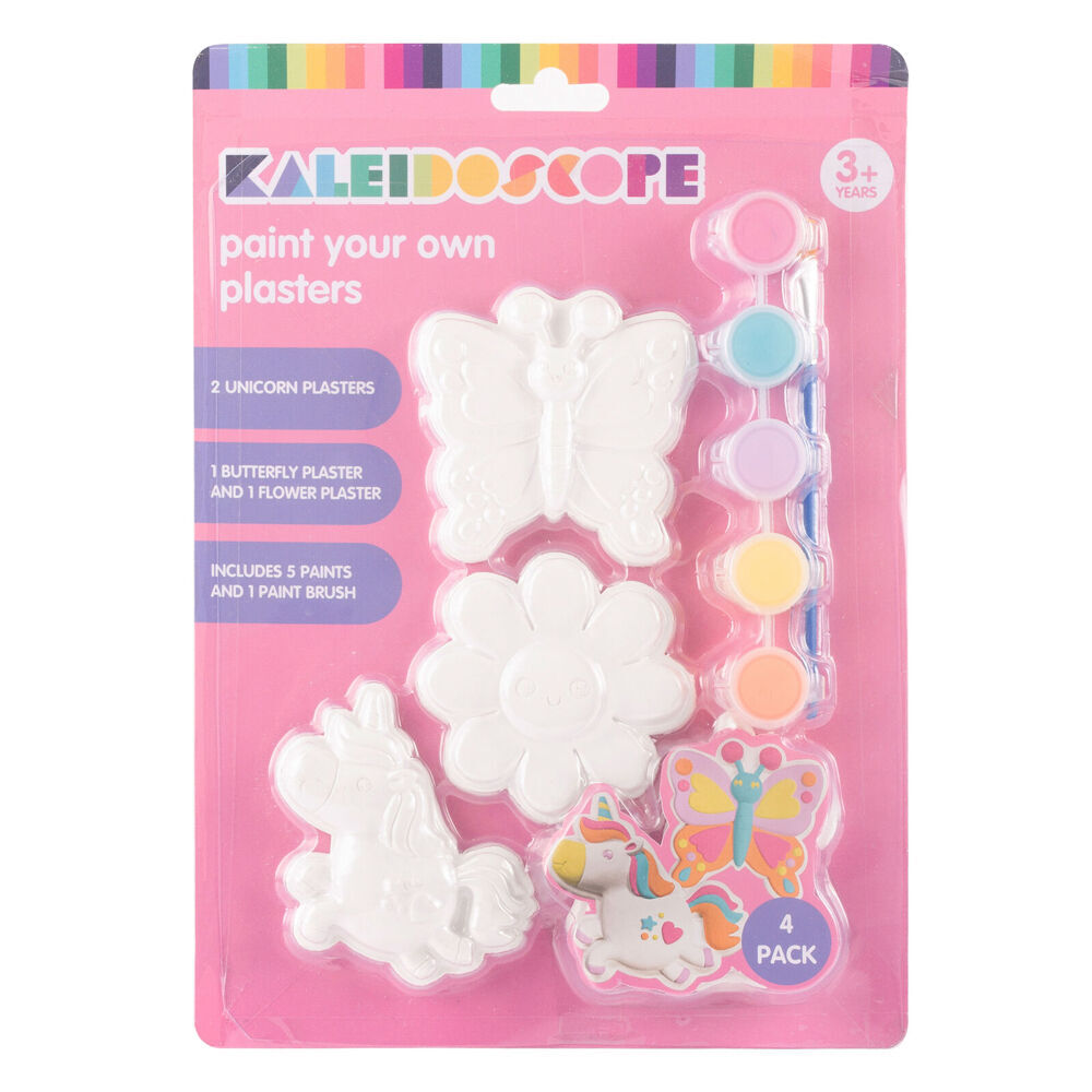 12x 4pc Kaleidoscope Paint Your Own Plasters w/ 5x Paints & Brush Kids Art Craft 3y+