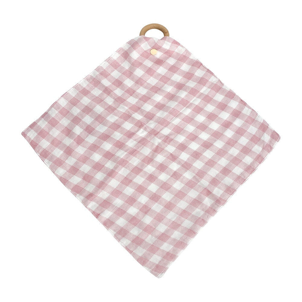 2PK Annabel Trends Muslin Security Blanket 32x32cm - Gingham Pink Clay
