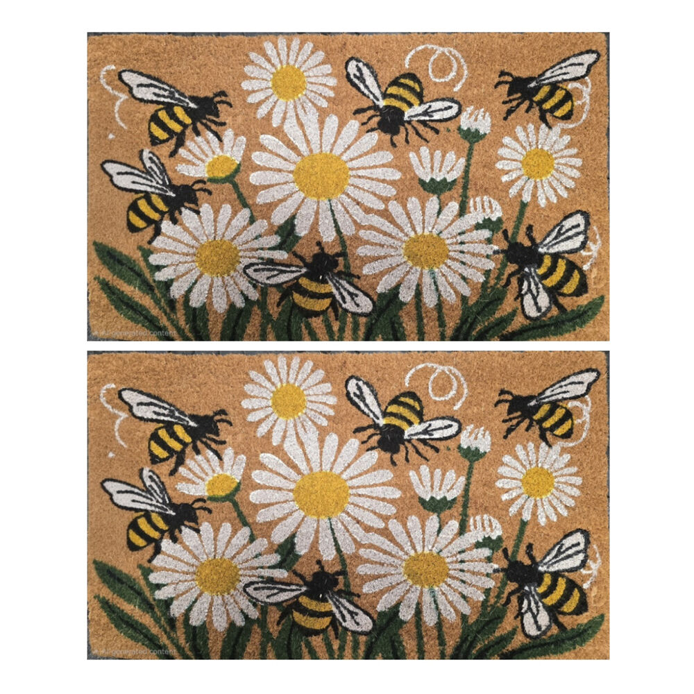 2PK Solemate Coir Back White Daisy Flower Bunch Doormat Welcome Mat 45x75cm