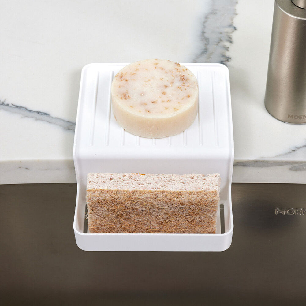 2PK iDesign Classic Plastic Double Suction Sink Caddy - White