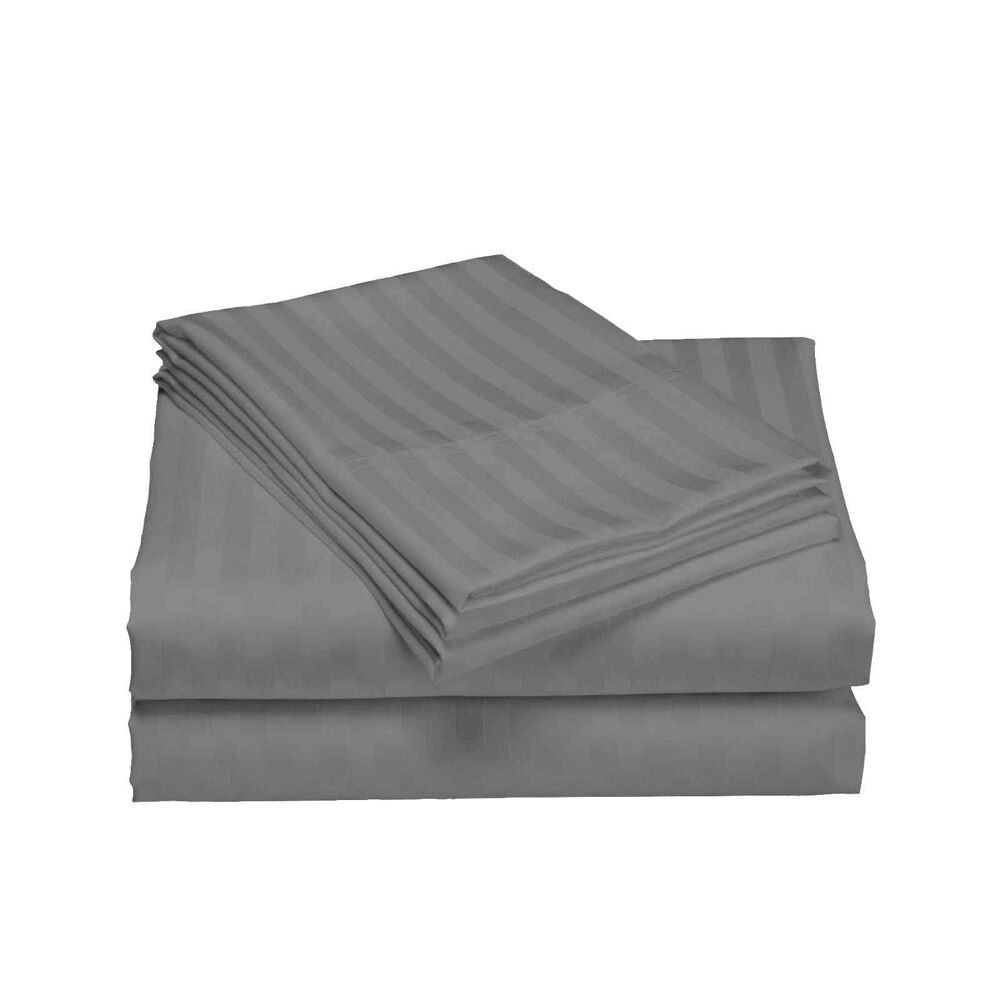 Royal Comfort Damask Sheet Set 1200TC Stripe Cotton Blend CHRCL Grey