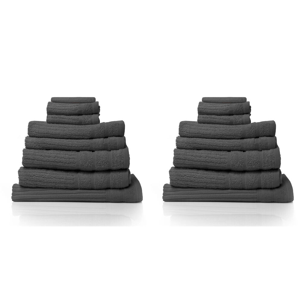 2x 8pc Royal Comfort Eden Egyptian Cotton Towel Pack - Granite