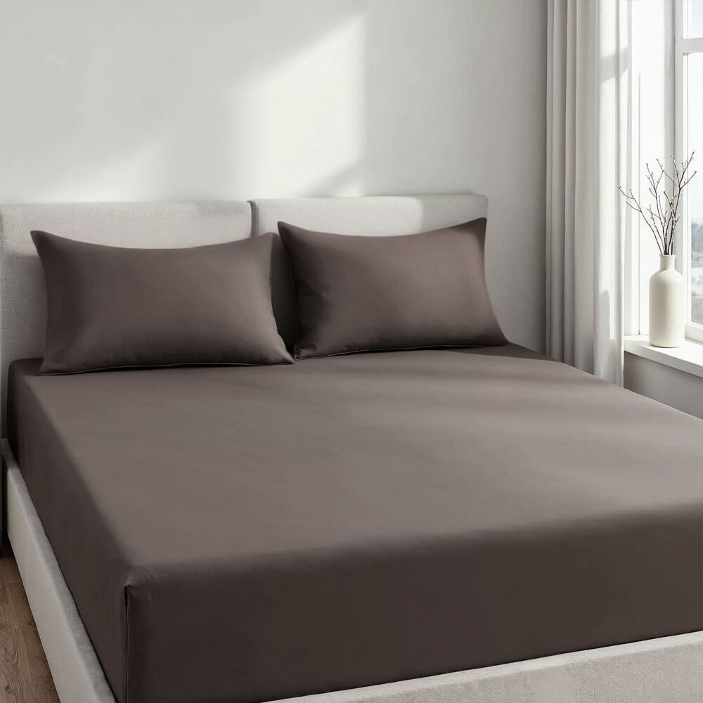 3pc Royal Comfort Double Fitted Sheet Set 1500TC Cotton Rich Dusk Grey