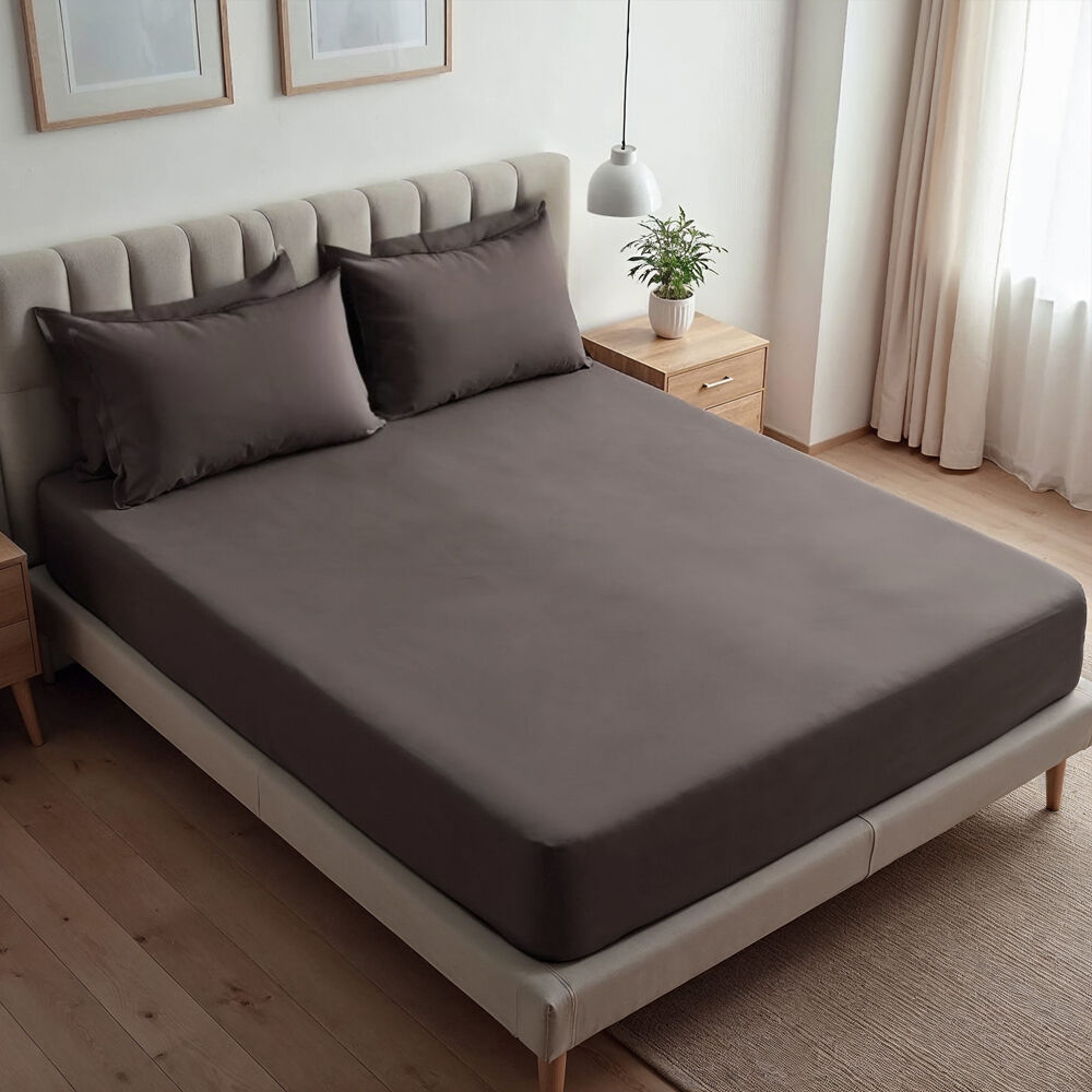 3pc Royal Comfort Double Fitted Sheet Set 1500TC Cotton Rich Dusk Grey