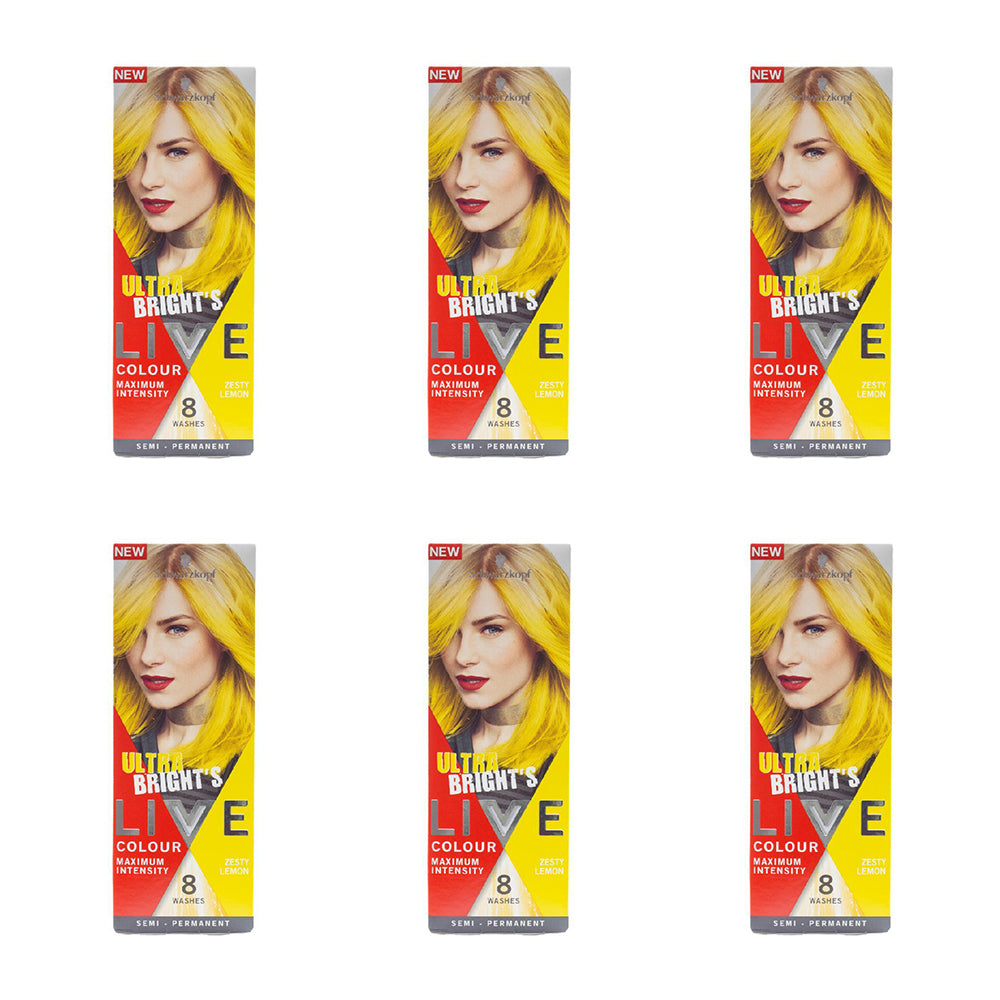 6PK Schwarzkopf Live Ultra Bright's Semi Permanent Hair Colour Zesty Lemon