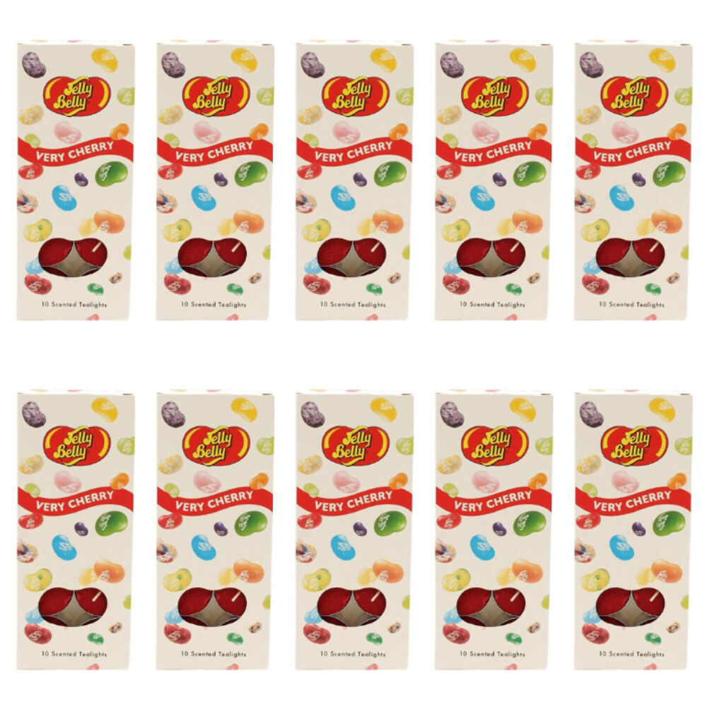 10x 10pc Jelly Belly Very Cherry Scented Tealight Candles Room Fragrance Red