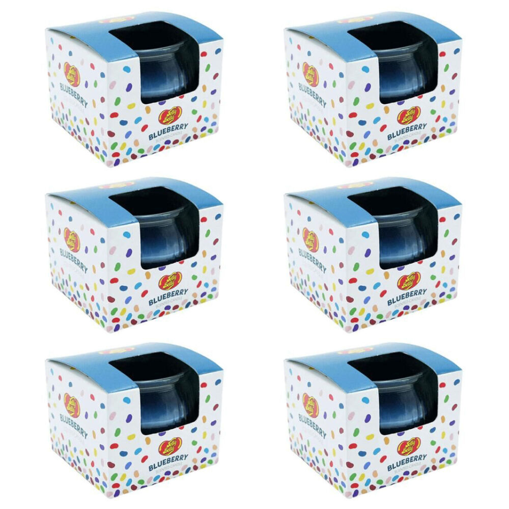 6PK Jelly Belly Blueberry Scented Candle Pot Home Room Fragrance 85g Blue
