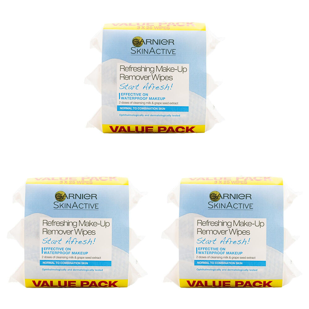 225pc Garnier Skin Active Refreshing Make-Up Remover Wipes