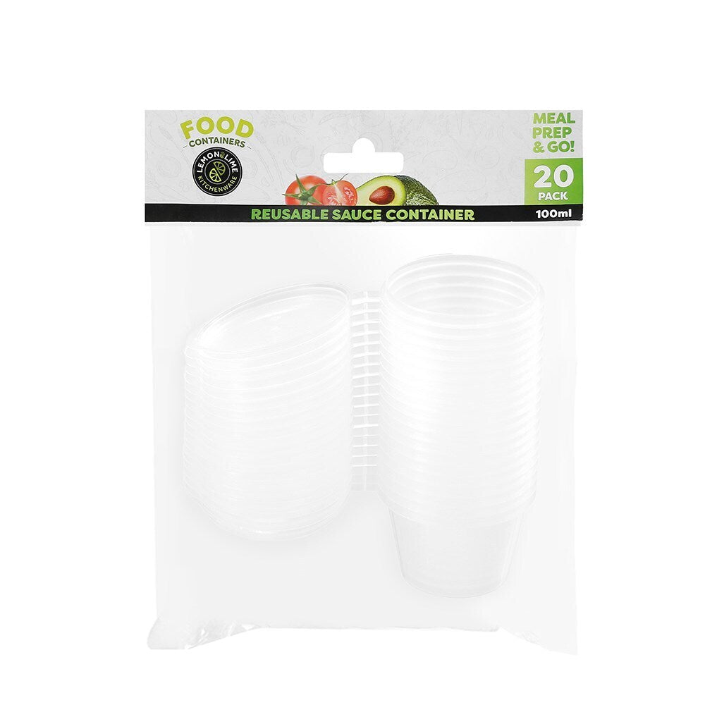 8x 20PK Lemon & Lime 100ml Reusable Sauce Container w/ Hinge Lid