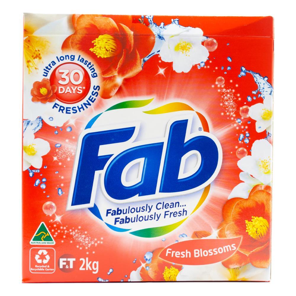 6PK Fab Laundry Powder Front & Top Loader Fresh Blossoms Cleans Well 2kg