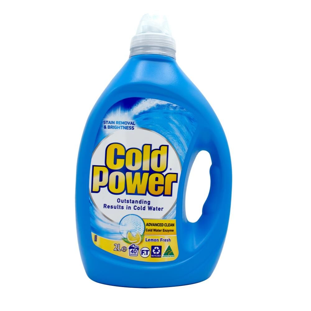 2PK Cold Power 2L Laundry Liquid Front & Top Loader Advanced Clean Lemon Fresh
