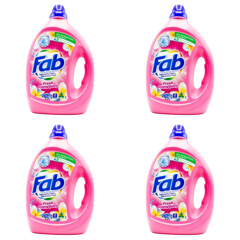 4PK Fab 2L Laundry Liquid Fresh Frangipani Front & Top Loader Stain Remover