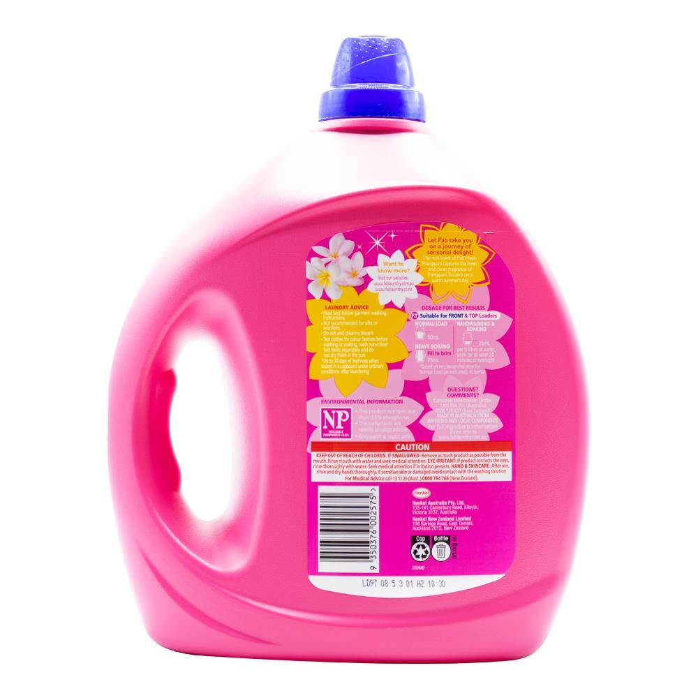 2PK Fab Laundry Liquid Front & Top Loader Fresh Frangipani Cleans Expertly 4L