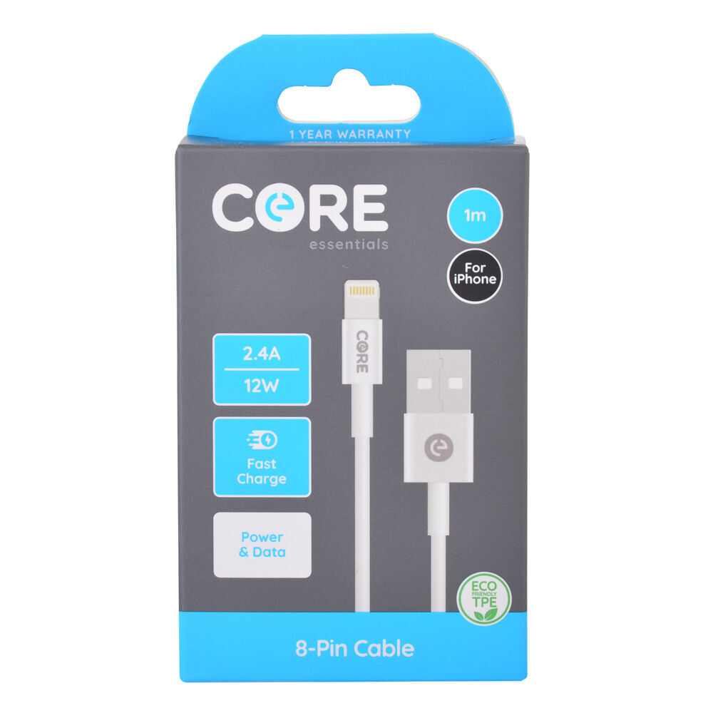 2PK Core 8-Pin to USB-A Cable Charging Cord 1m For Apple iPhone 14/13 - White