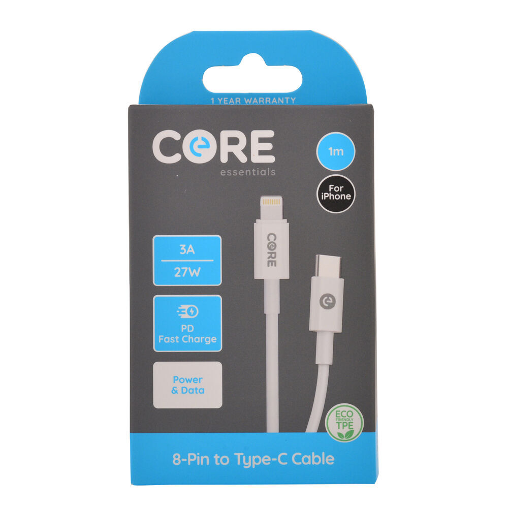 2PK Core 8-Pin to USB-C Cable Charging Cord 1m For Apple iPhone 14/13 - White