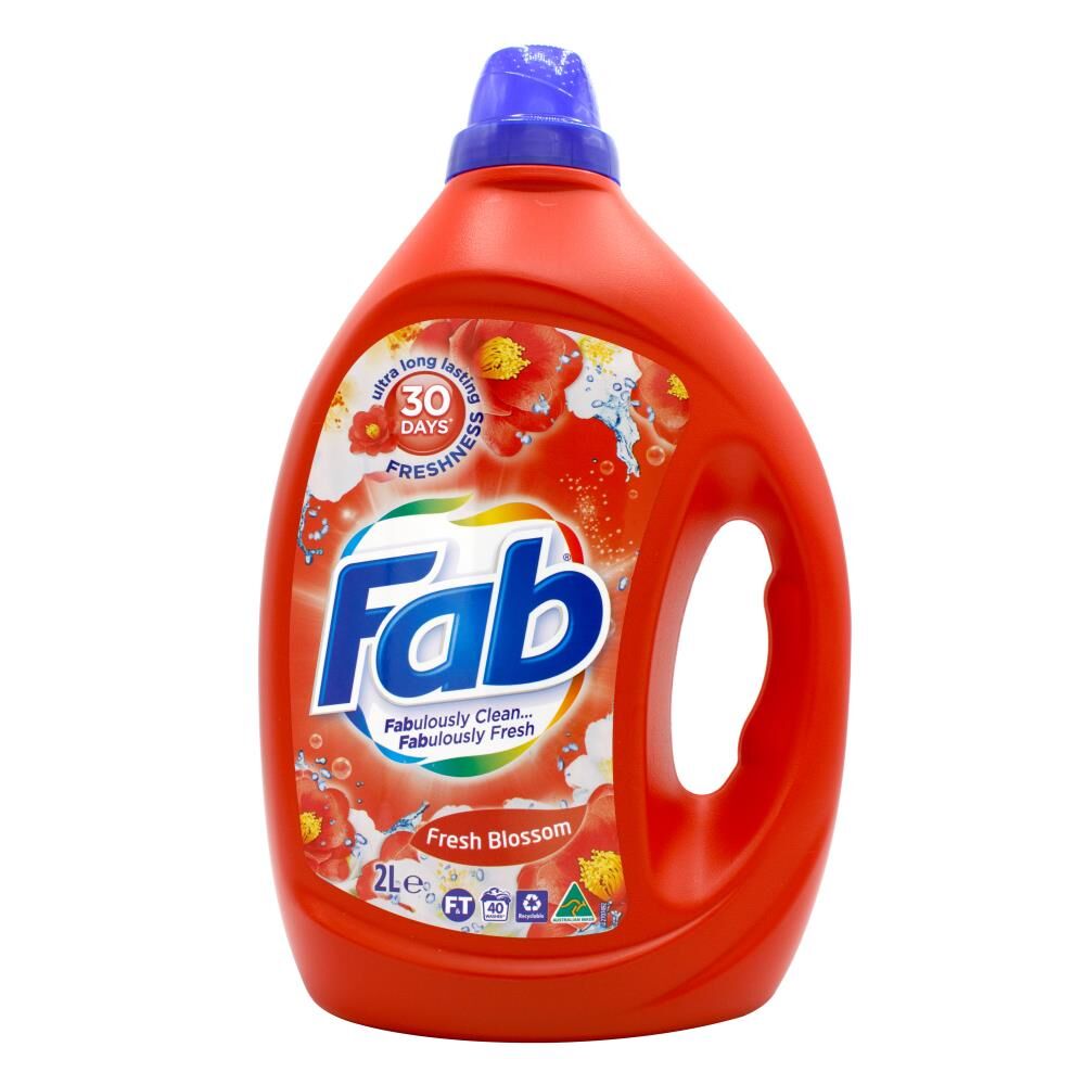 2PK Fab 2L Laundry Liquid Fresh Blossoms Front & Top Loader Stain Remover