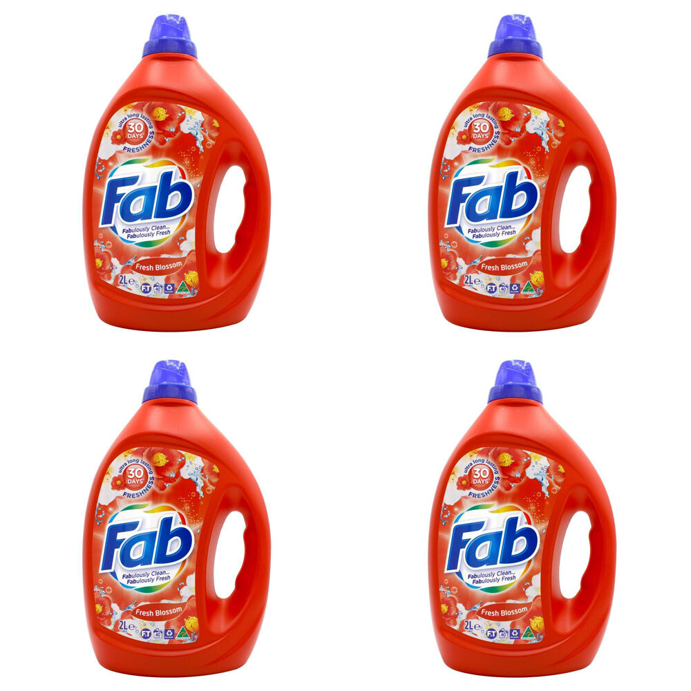 4PK Fab 2L Laundry Liquid Fresh Blossoms Front & Top Loader Stain Remover