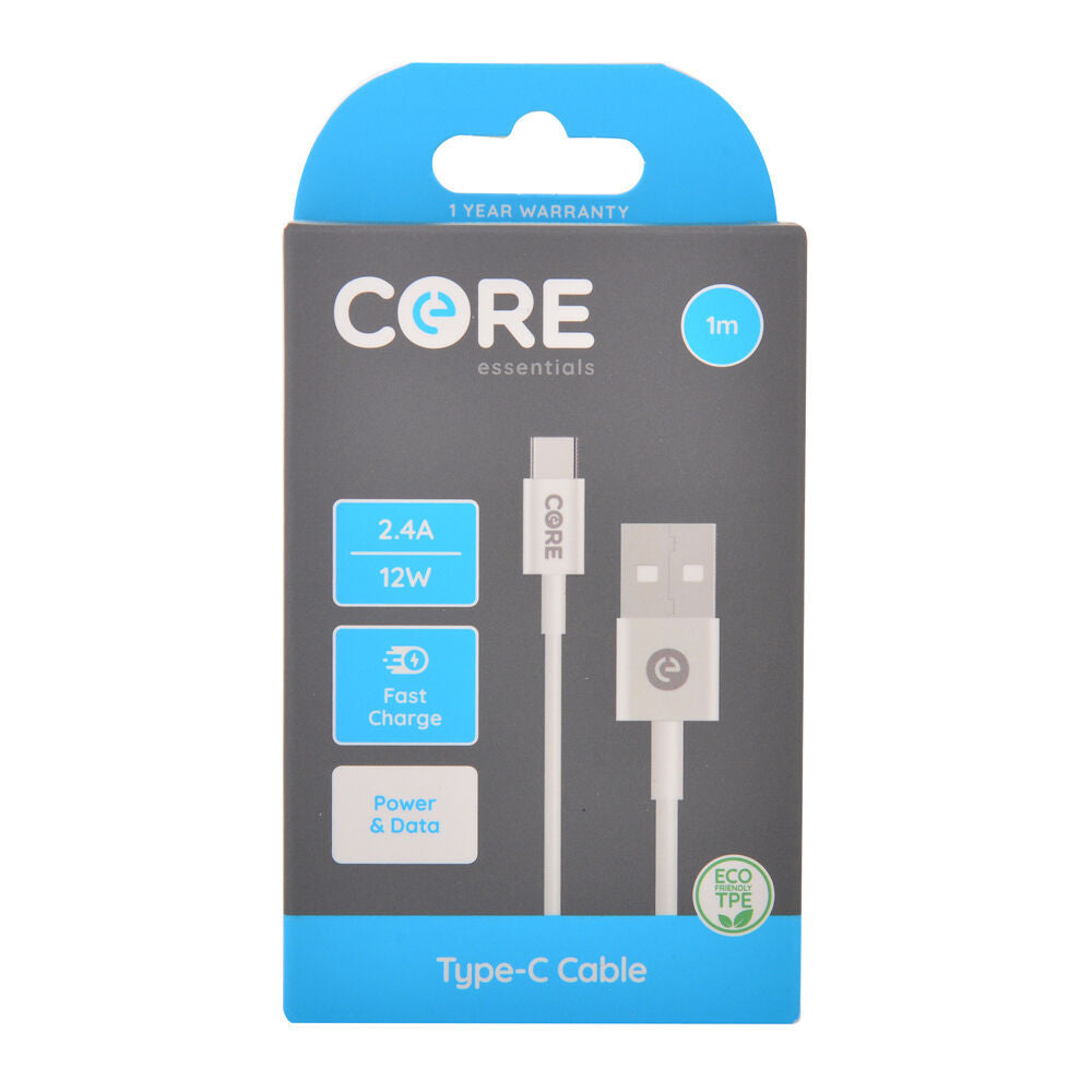 4PK Core USB-A to USB-C Cable Charging Cord 1m For Samsung Galaxy iPhone - White