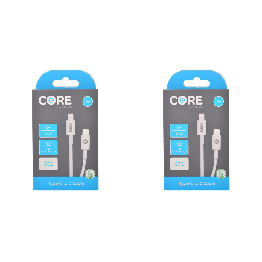 2PK Core USB-C to Type-C Cable Charging Cord 1m For Samsung iPhone - White