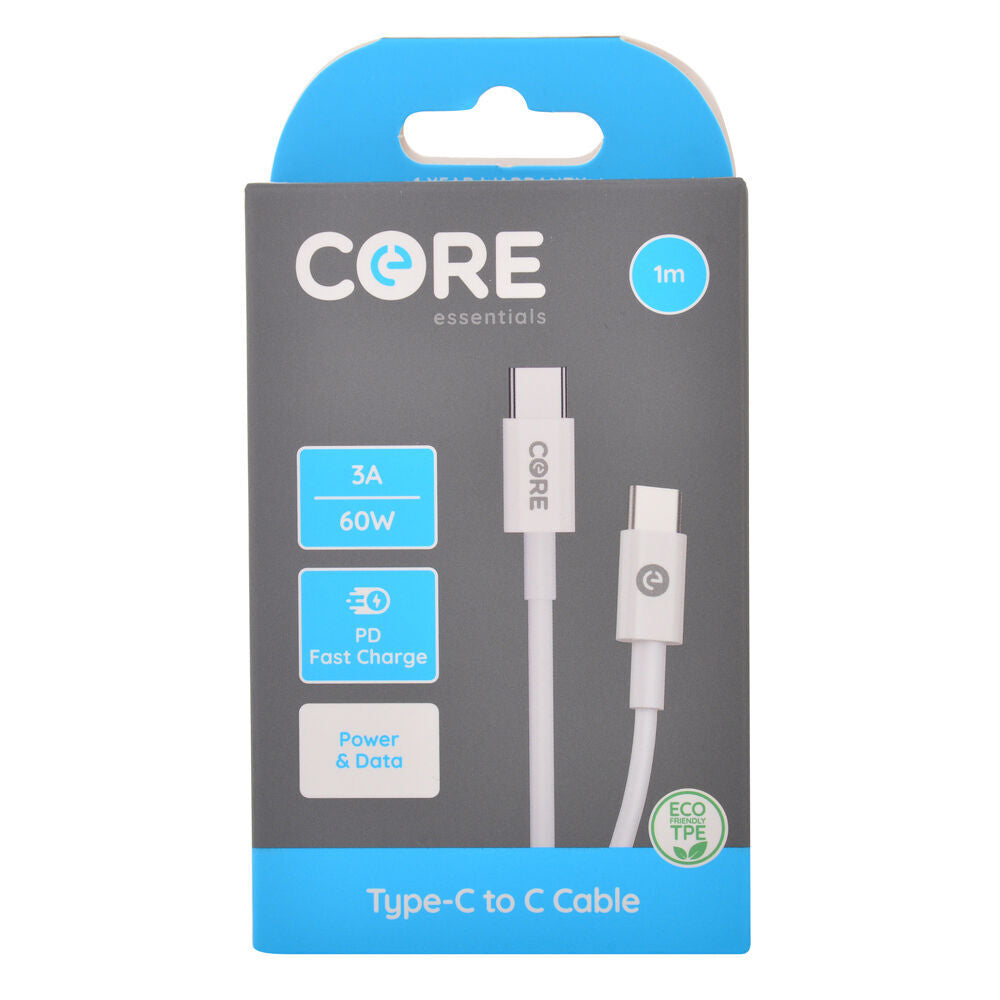 3PK Core USB-C to Type-C Cable Charging Cord 1m For Samsung iPhone - White