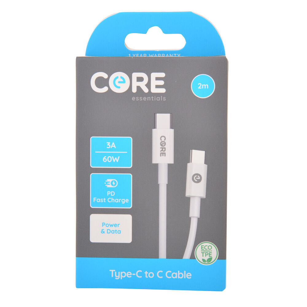 2PK Core USB-C to Type-C Cable Charging Cord 2m For Samsung iPhone - White
