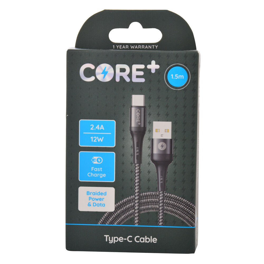 2PK Core USB-A to USB-C Cable Charging Cord 1.5m For iPhone 15/MacBook - Grey