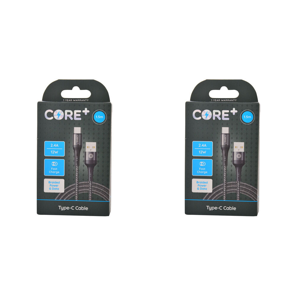 2PK Core USB-A to USB-C Cable Charging Cord 1.5m For iPhone 15/MacBook - Grey