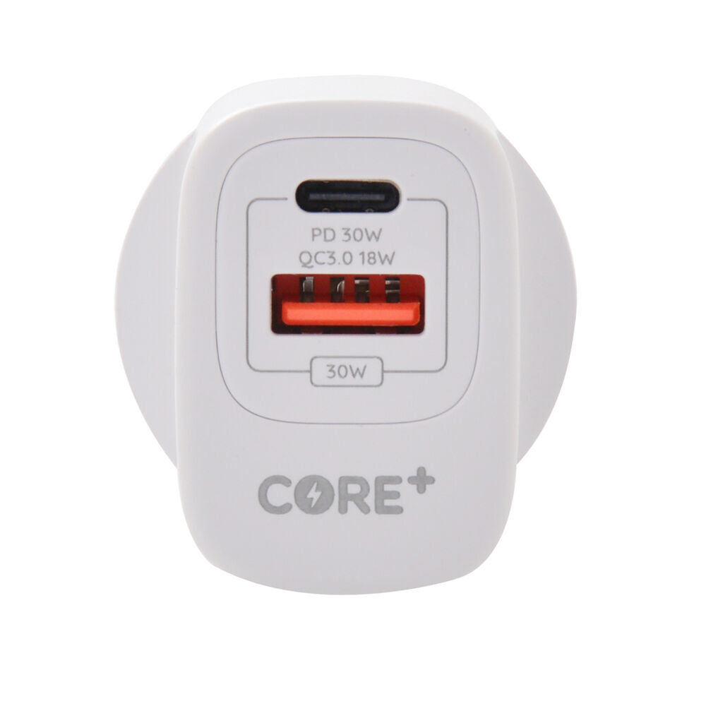 2PK Core Type-C/USB-A Dual Port Wall Charger 30W - White