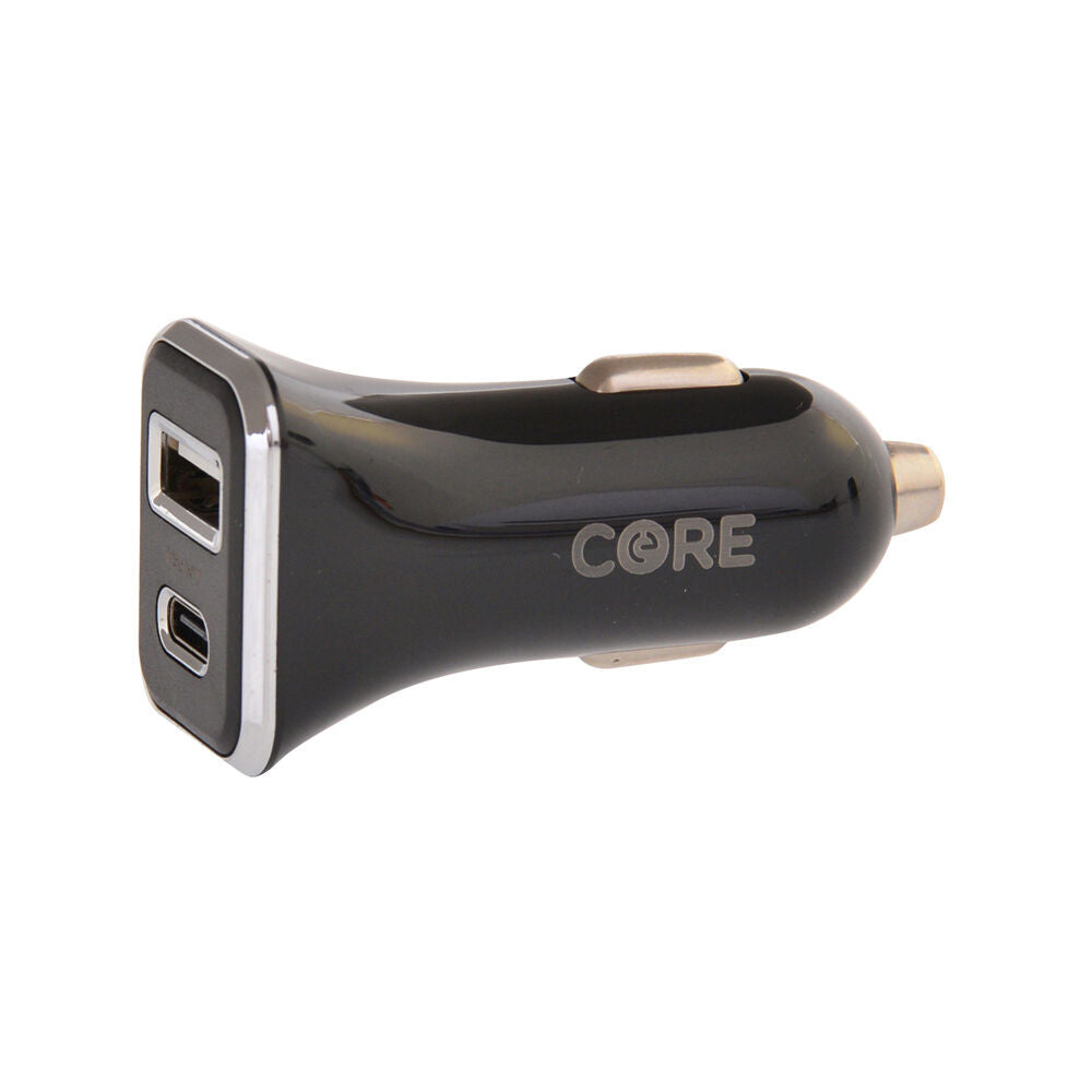 2PK Core Essentials Type-C/USB-A Dual Port Car Charger 15.5W - Black
