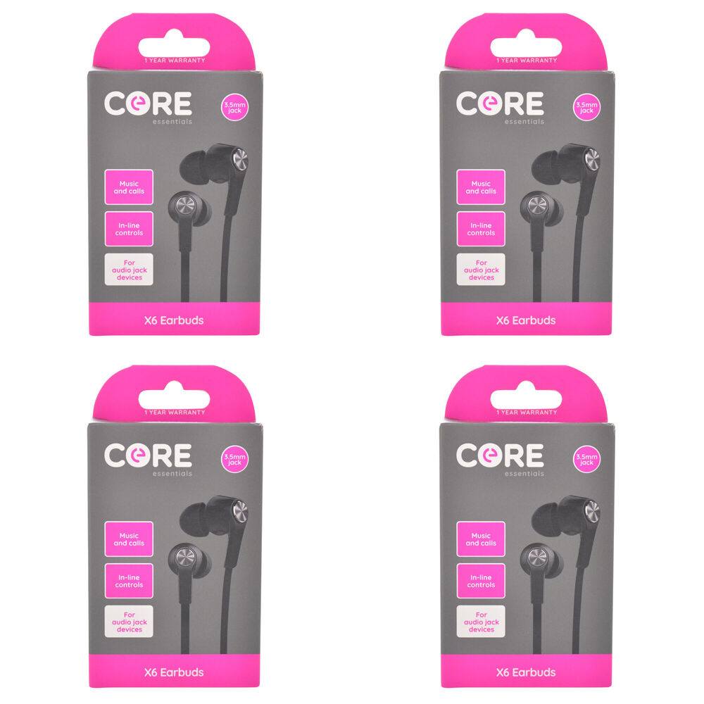 4PK Core Essentials 3.5mm X6 Earphones/Earbuds In-Ear Wired w/ Mic - Black