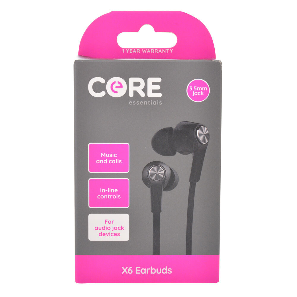 4PK Core Essentials 3.5mm X6 Earphones/Earbuds In-Ear Wired w/ Mic - Black