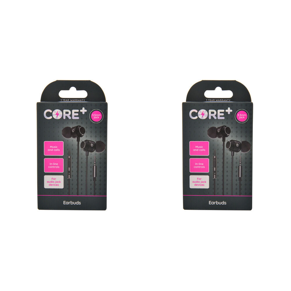 2PK Core 3.5mm Earphones/Earbuds In-Ear Wired w/ Mic 1.2m - Black