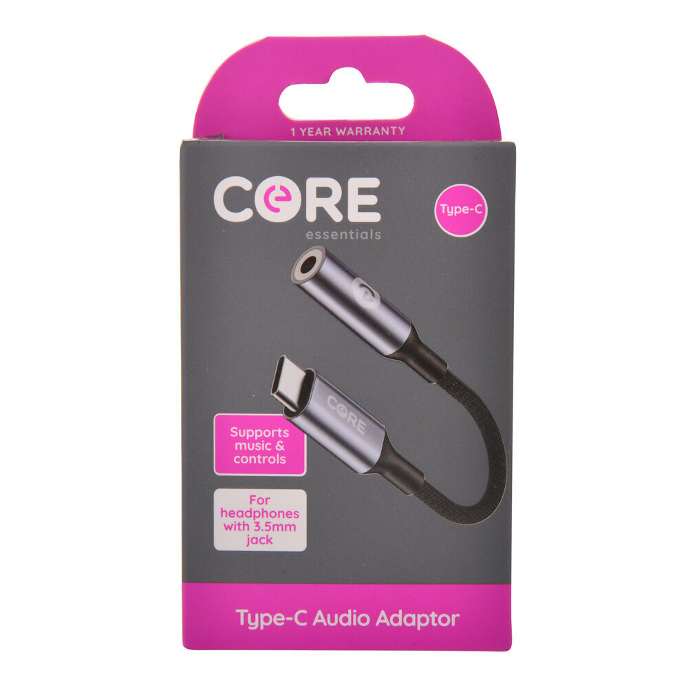 2PK Core Essentials 3.5mm Jack to Type-C Audio Adaptor - Black